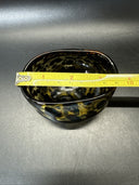 Vintage Hand Blown Amber Tortoise Shell Art Glass Bowl Oval With Folded Edge