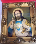 GLORIOUS ANTIQUE NUNS CONVENT FRAMED SACRED HEART JESUS 27" x 23”
