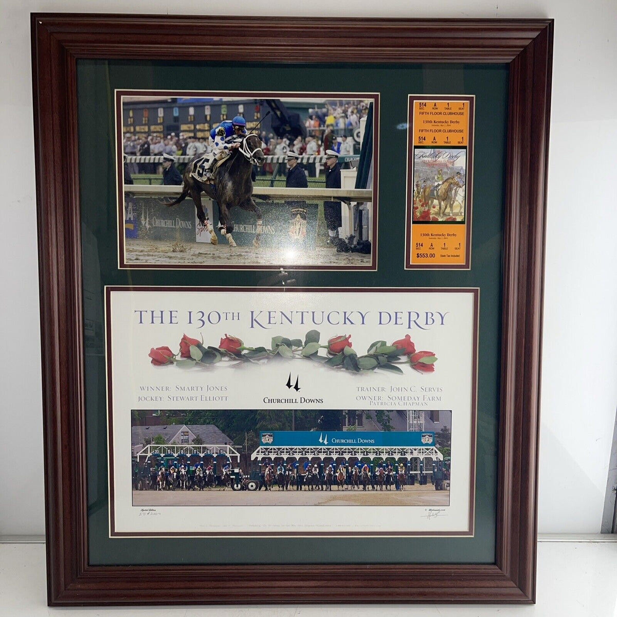 a collection of memorabilia commemorating S Jones 2004 Kentucky Derby victory