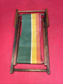 Vintage Doll Beach Chair Adjustable Folding Wood Striped Fabric Stain