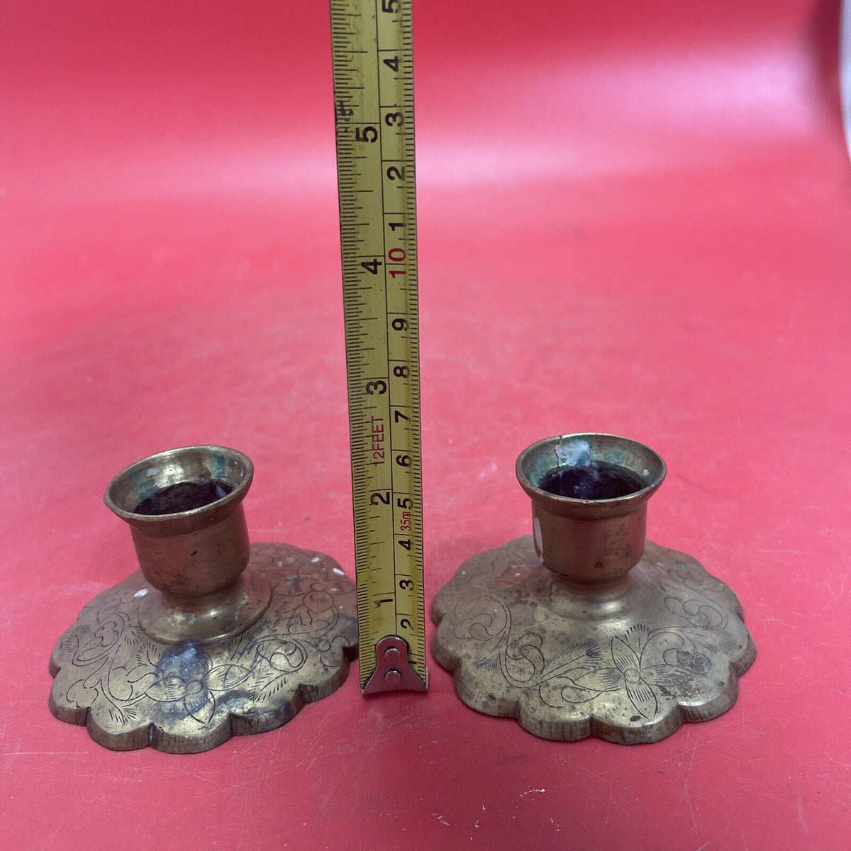 Vintage Chinese Brass Candle Stick Holder  Pattern