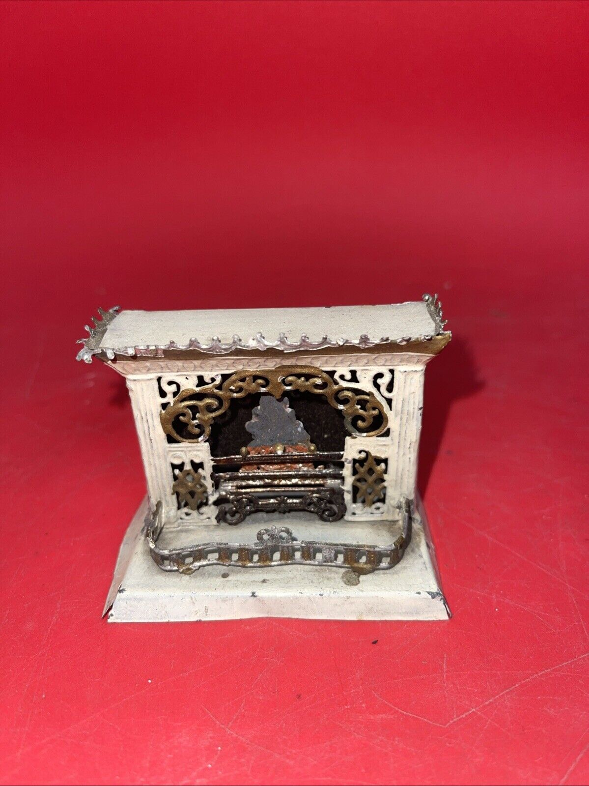 Antique, Dollhouse,  Tin & Soft Metal Fireplace, Shabby & Chic!