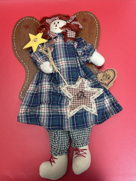 Vintage Raggedy Ann Angel Country Decor Heartfelt Collectible 1997 Stars Plaid