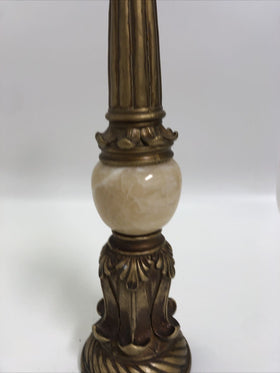 Pillar Candleholder Alabaster & Ornate Gold Gilt