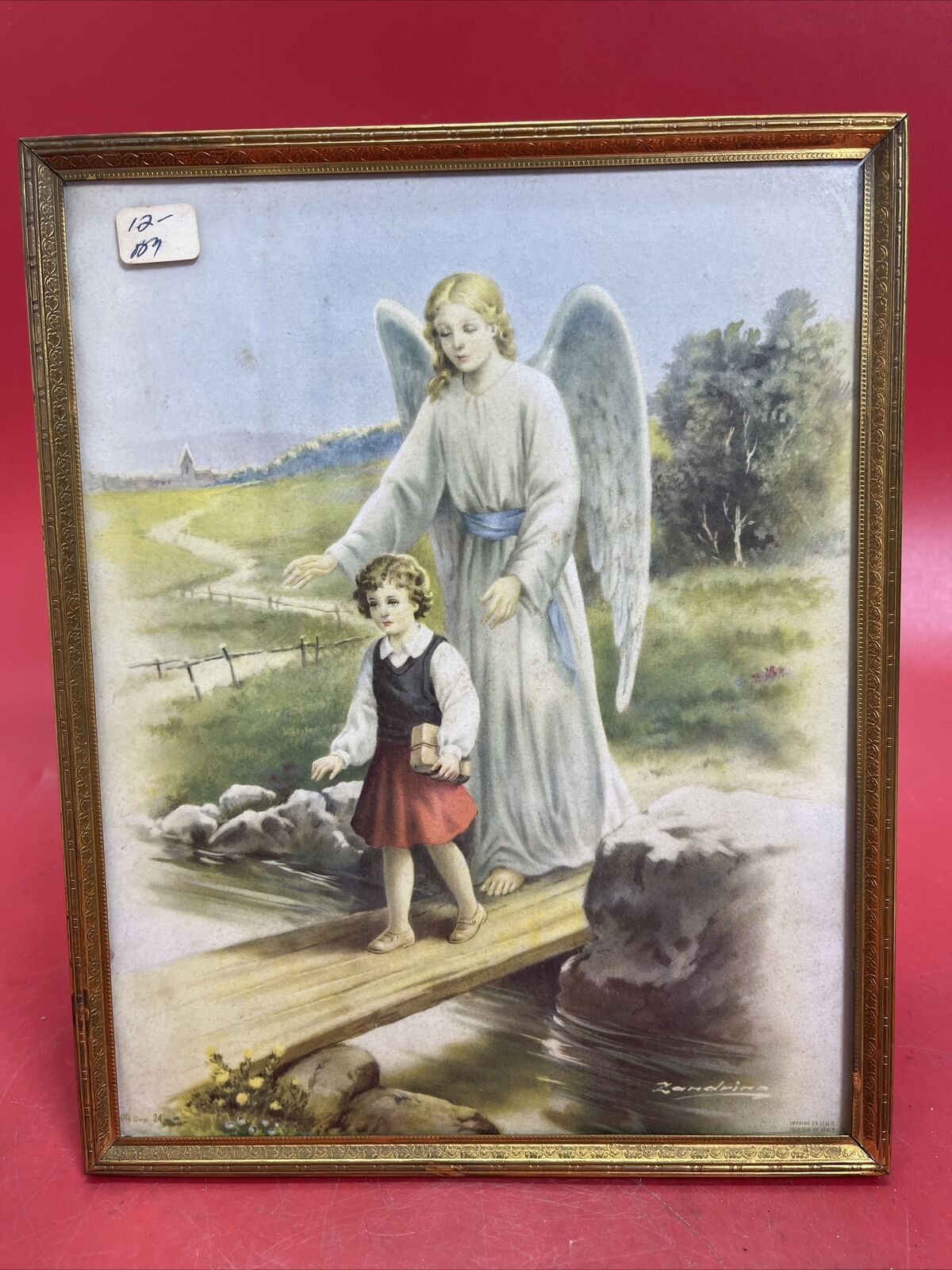 Vintage Religious Guardian Angel Frame Stand