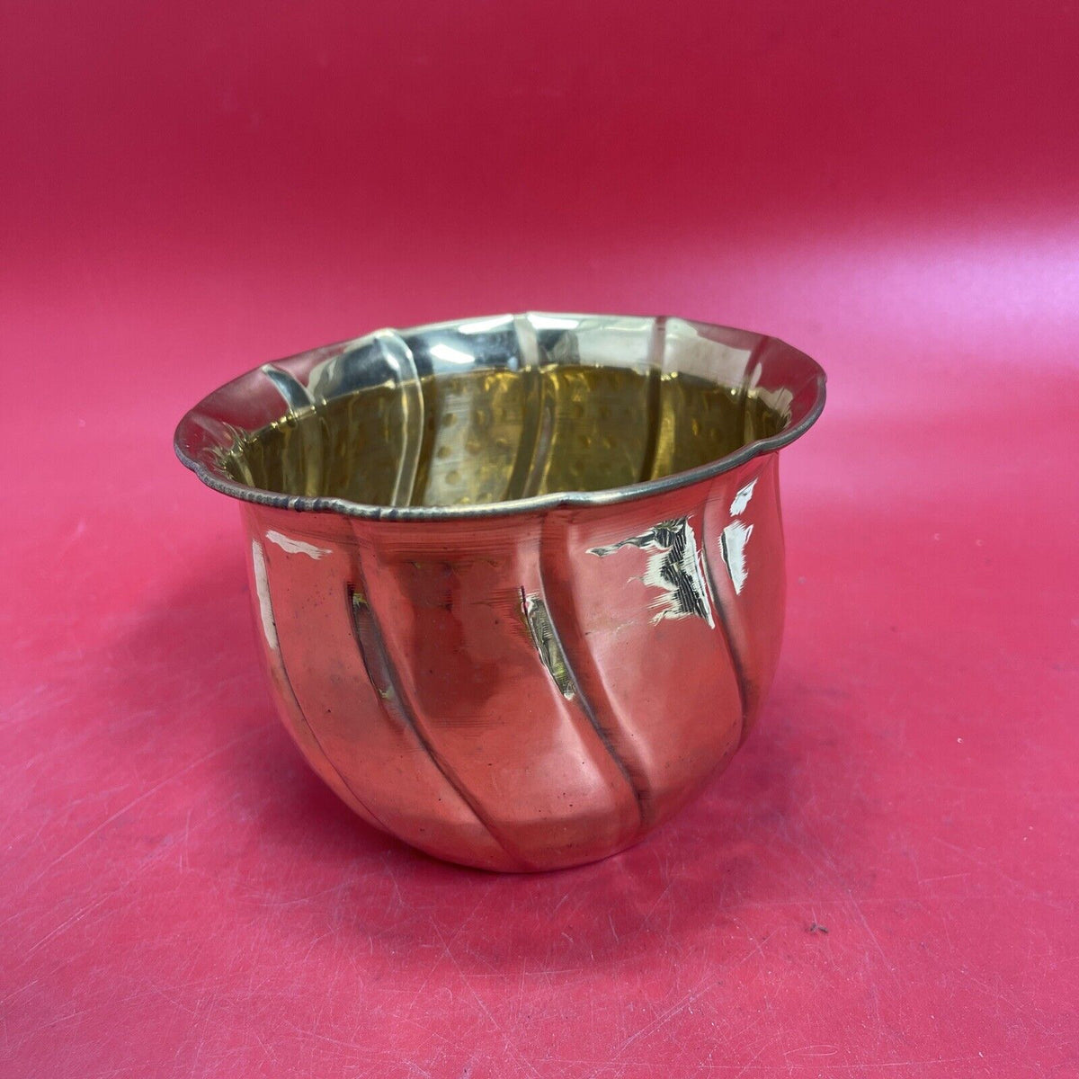Vintage Solid Brass Round Planters Set 3pc Different Designs