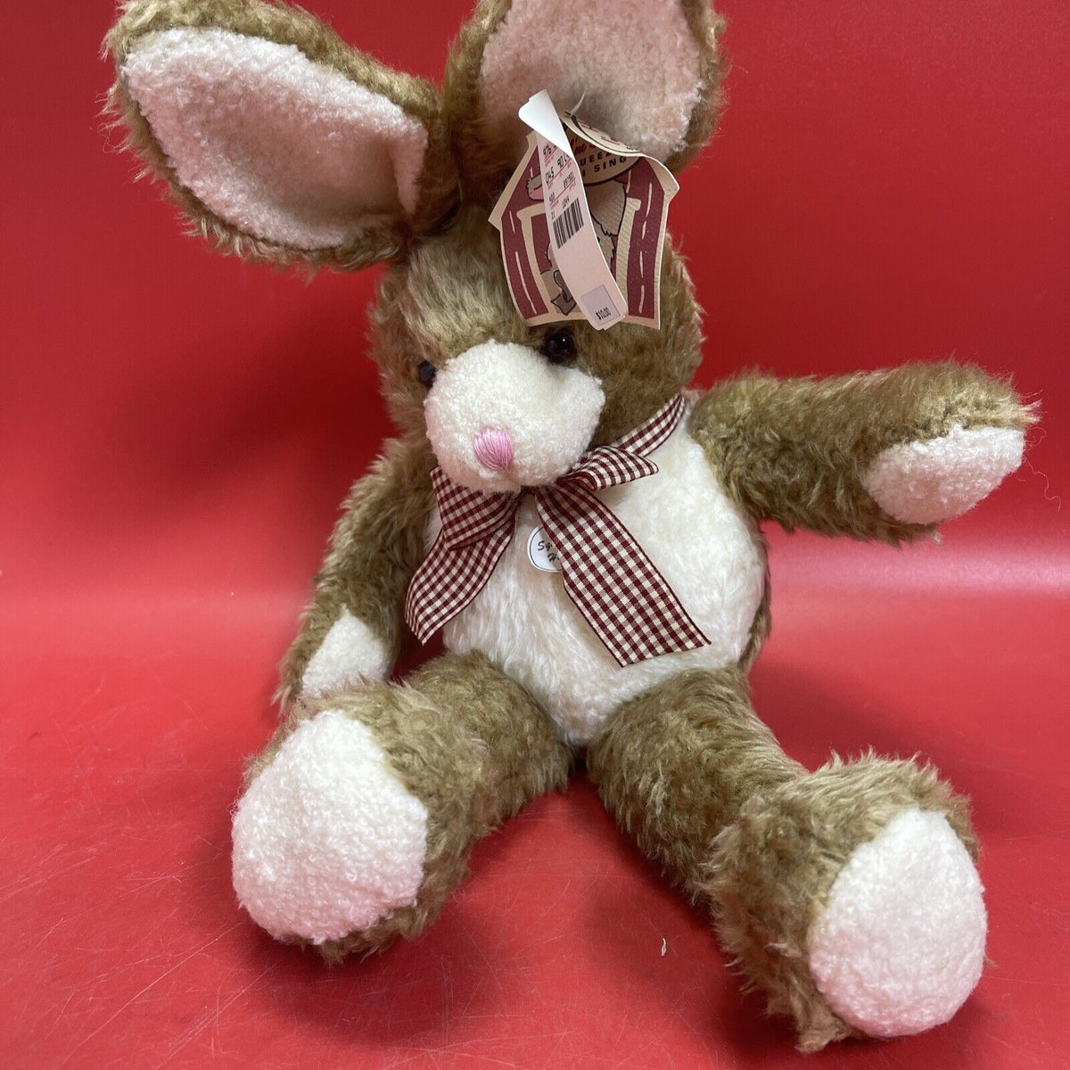 Vintage soft toy rabbit:Hi ! I’m Justin Squeeze Me I Sing