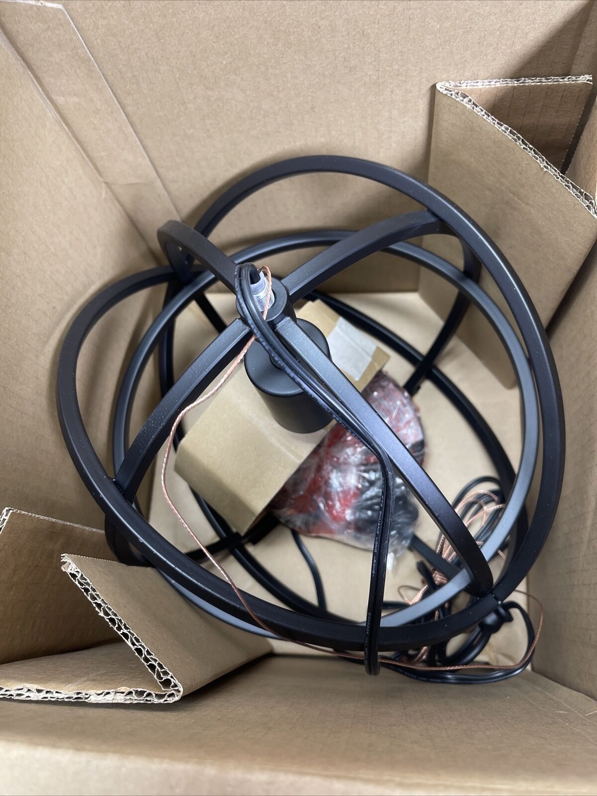 Home Decorators Collection Sarolta Sands 1-Light Black Orb Cage Pendant Light