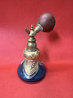 Vintage Perfume Bottle With Gold And Blue Glass/ Decor