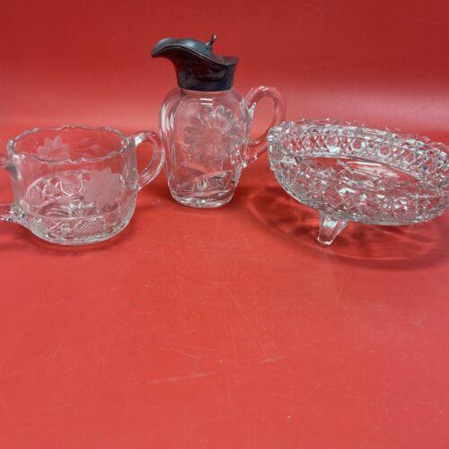 Vintage Crystal Candy Bowl, Sugar Bowl,Syrup Pitcher