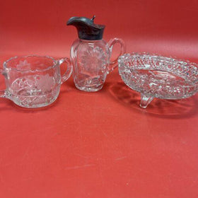 Vintage Crystal Candy Bowl, Sugar Bowl,Syrup Pitcher