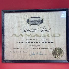 Vintage Certificate for best service,Colorado Beef,1876