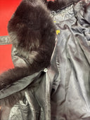 Designer Couture Chosen Leather and Removable Black Fur Collar coat , Jacket S