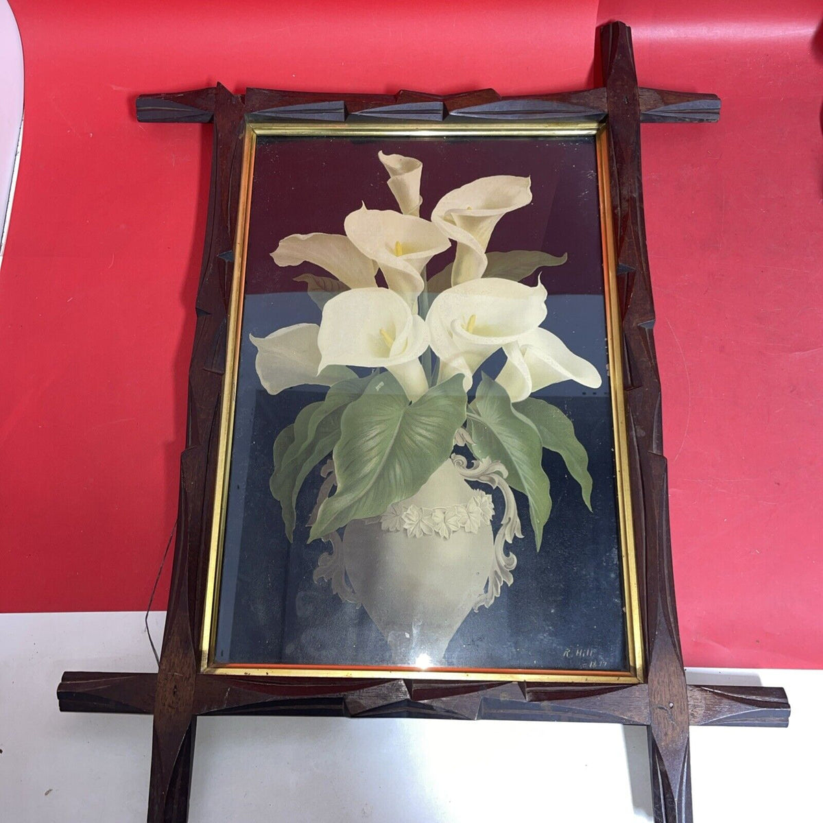 Vintage Calla Lilies In Vase By R Hill Floral Print
