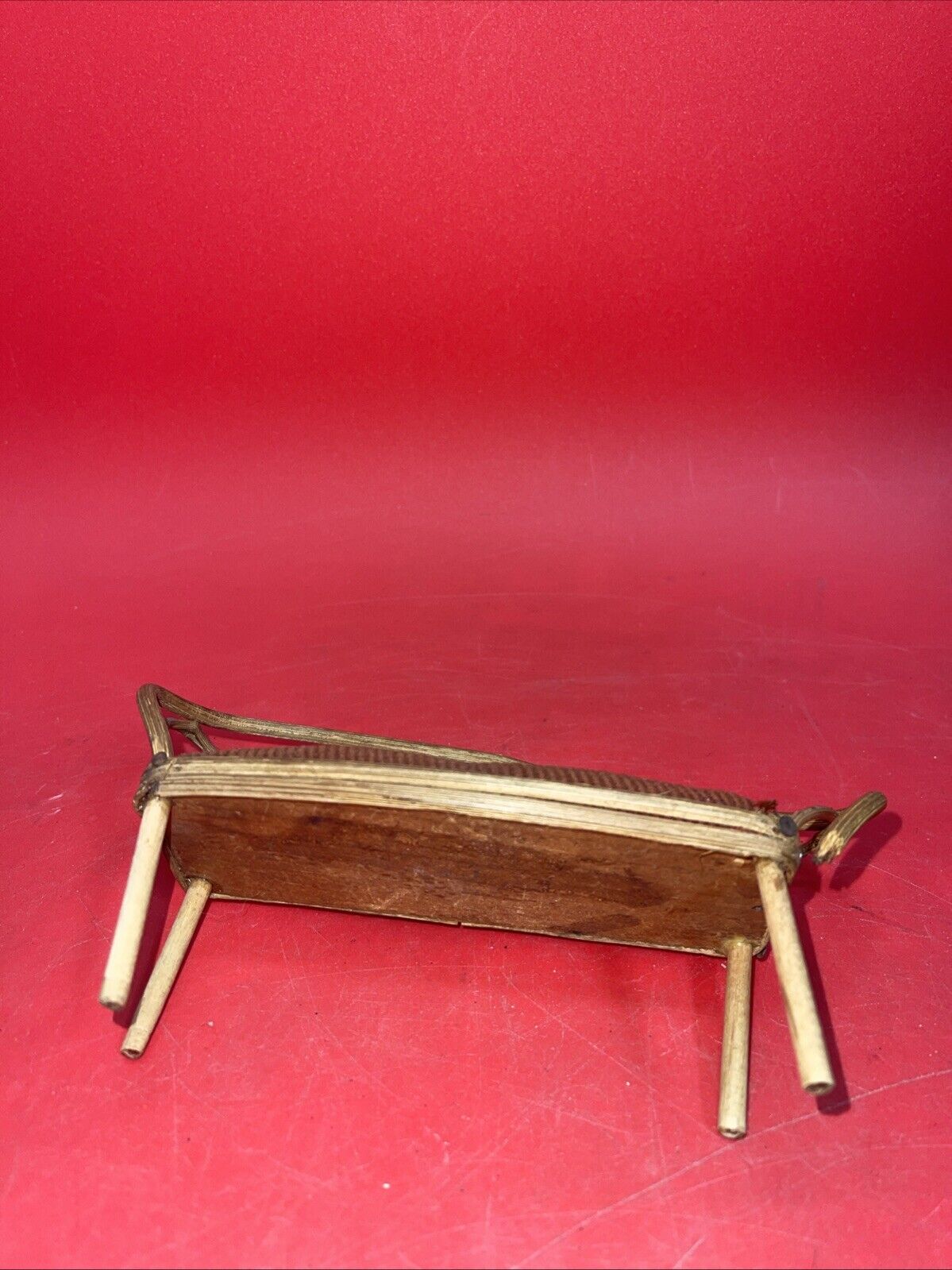 Vintage Rattan Brown Velveteen Doll Furniture Suite