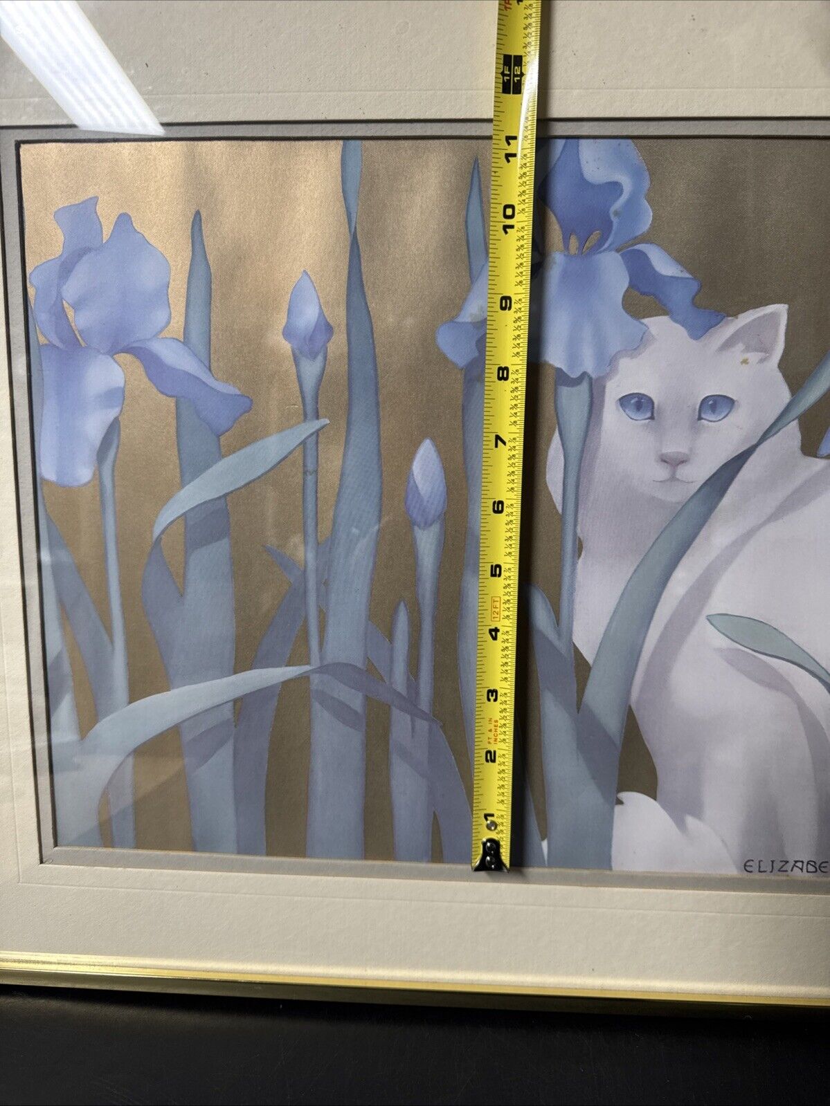 Vintage Elizabeth Brownd Cat Hiding Behind Irises Print