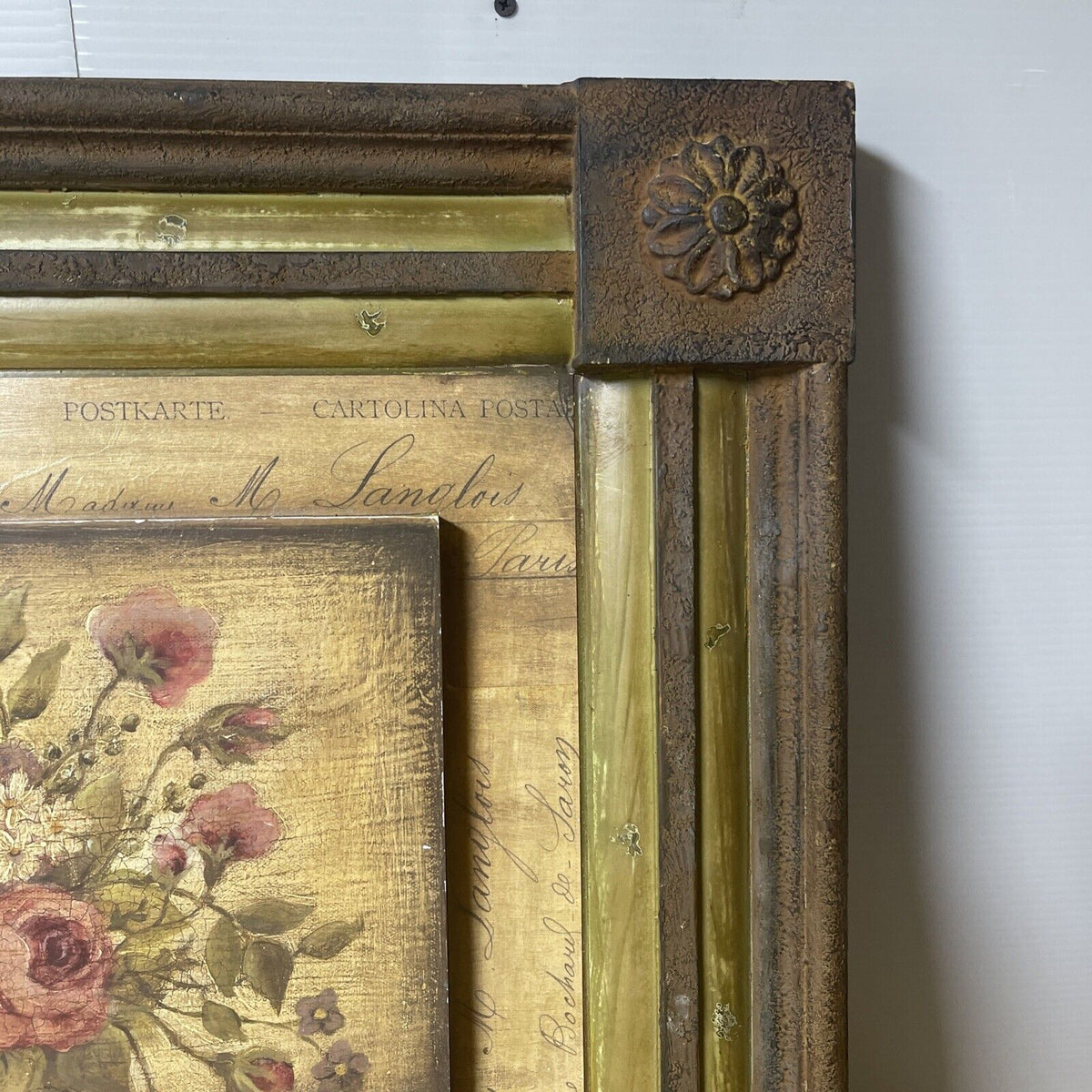 Kimberly Poloson Flowers Basket on Rustic Wooden Background Framed Print Picture