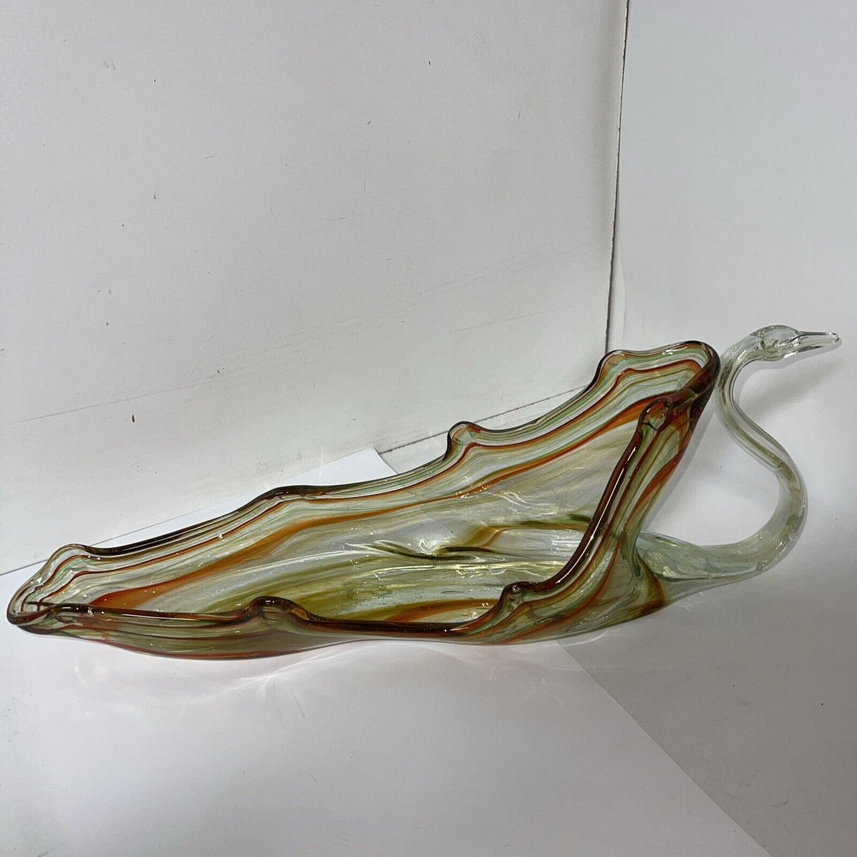 Vintage Large 20" Blown Art Glass Swan  Centerpiece Planter Bowl Dish