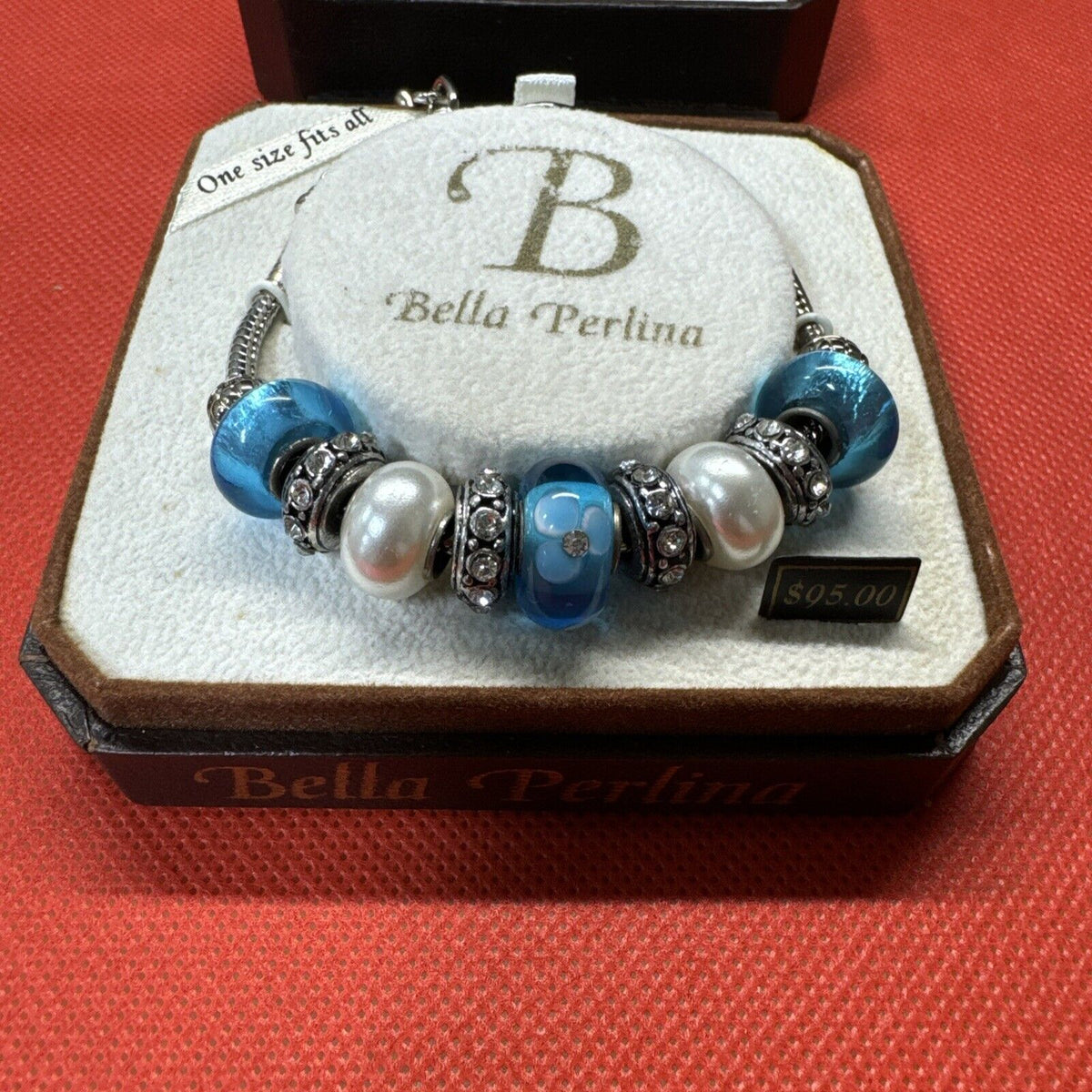 Bella Perlina  Charm & Crystal Bead Bracelet Blue & White