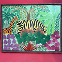 Haitian Jungle Art ,Artist M. Mirvil Brilliant Colors Signed Framed 16Hx20w