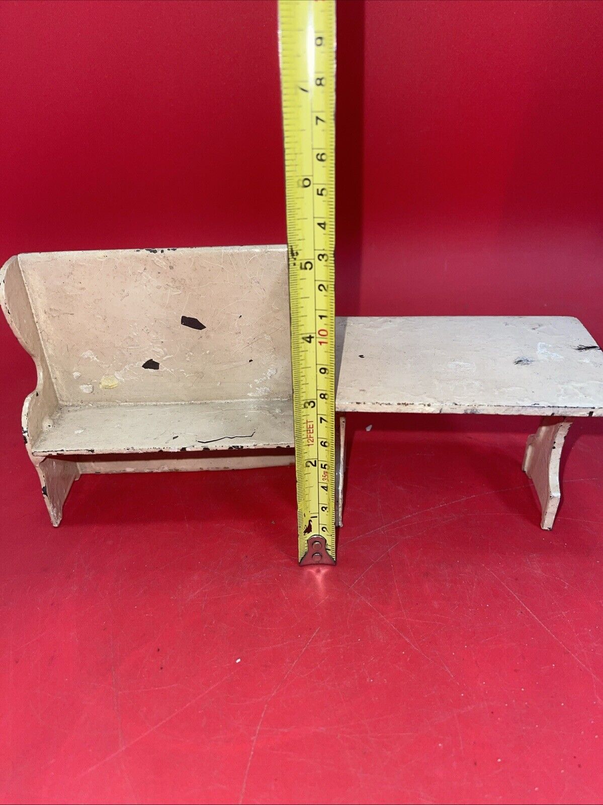 Vintage Aracade Cast Iron Doll House Miniature Table & Bench Chair