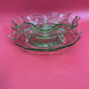 Vintage Green Glass Double Handle Plate & Candy Vase Green