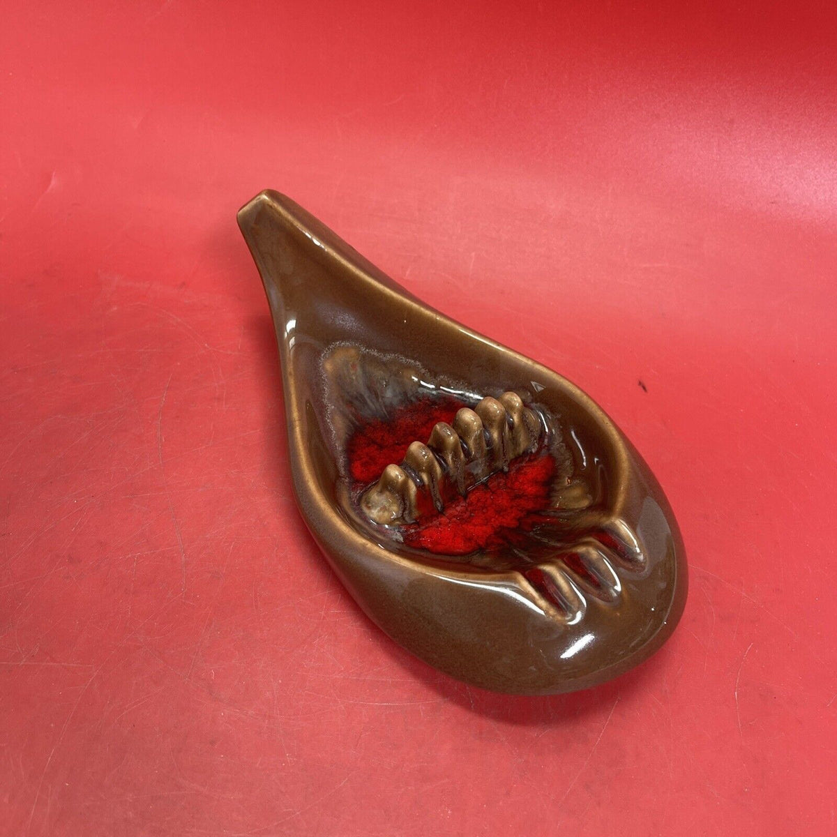 Vintage Mid-Century Ashtray Red Wing Pottery USA Freeform Ashtray Brown Red