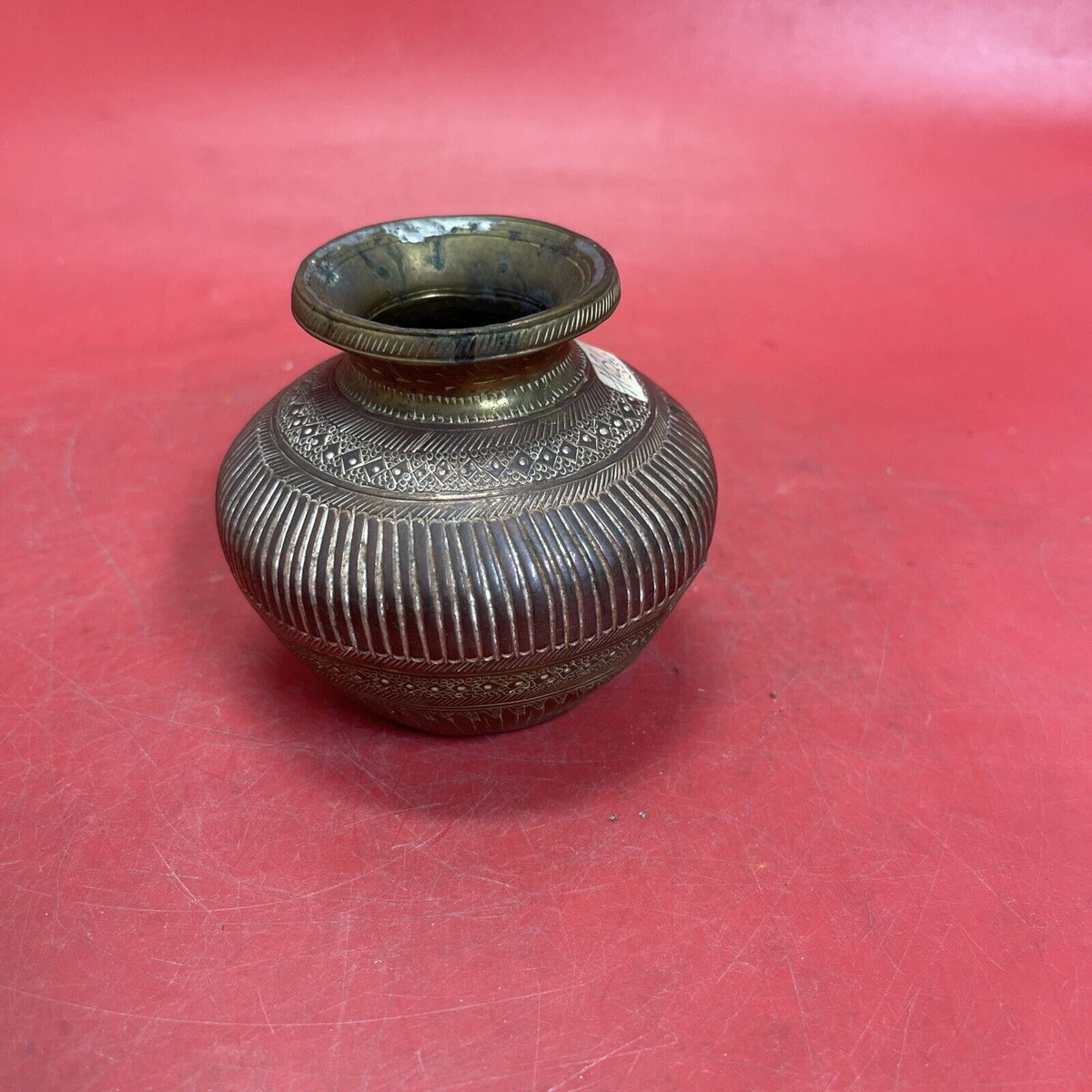 Vintage Brass & Copper Solid Engraved Unique Shape Holy Water Pot