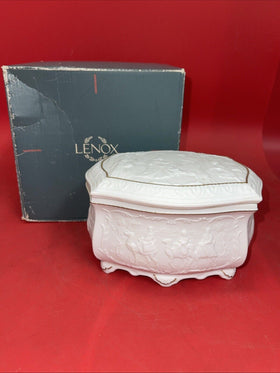 Music Box Away in the Manger Porcelain And Red Velvet Interior Lenox Brand 1992