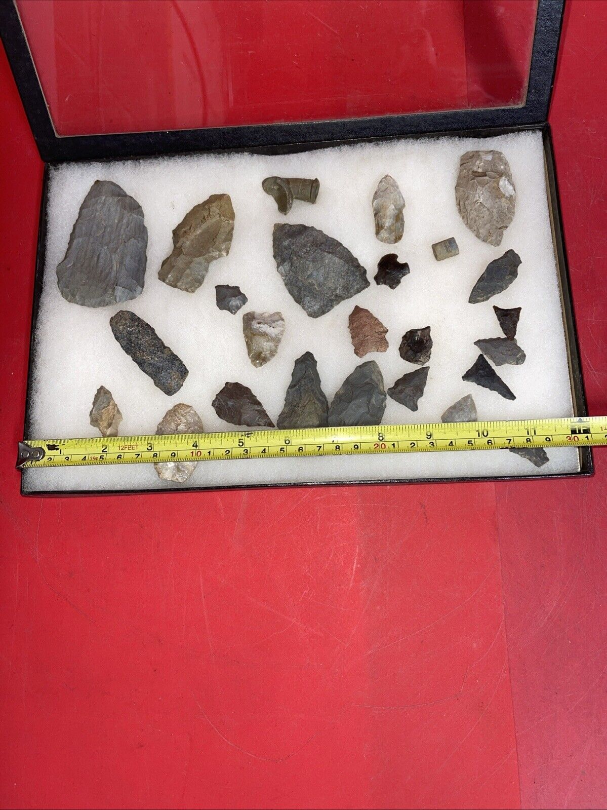 Native American Artifacts Lot 25 w/ Frame Arrowheads Collection 12”x8” Frame #7