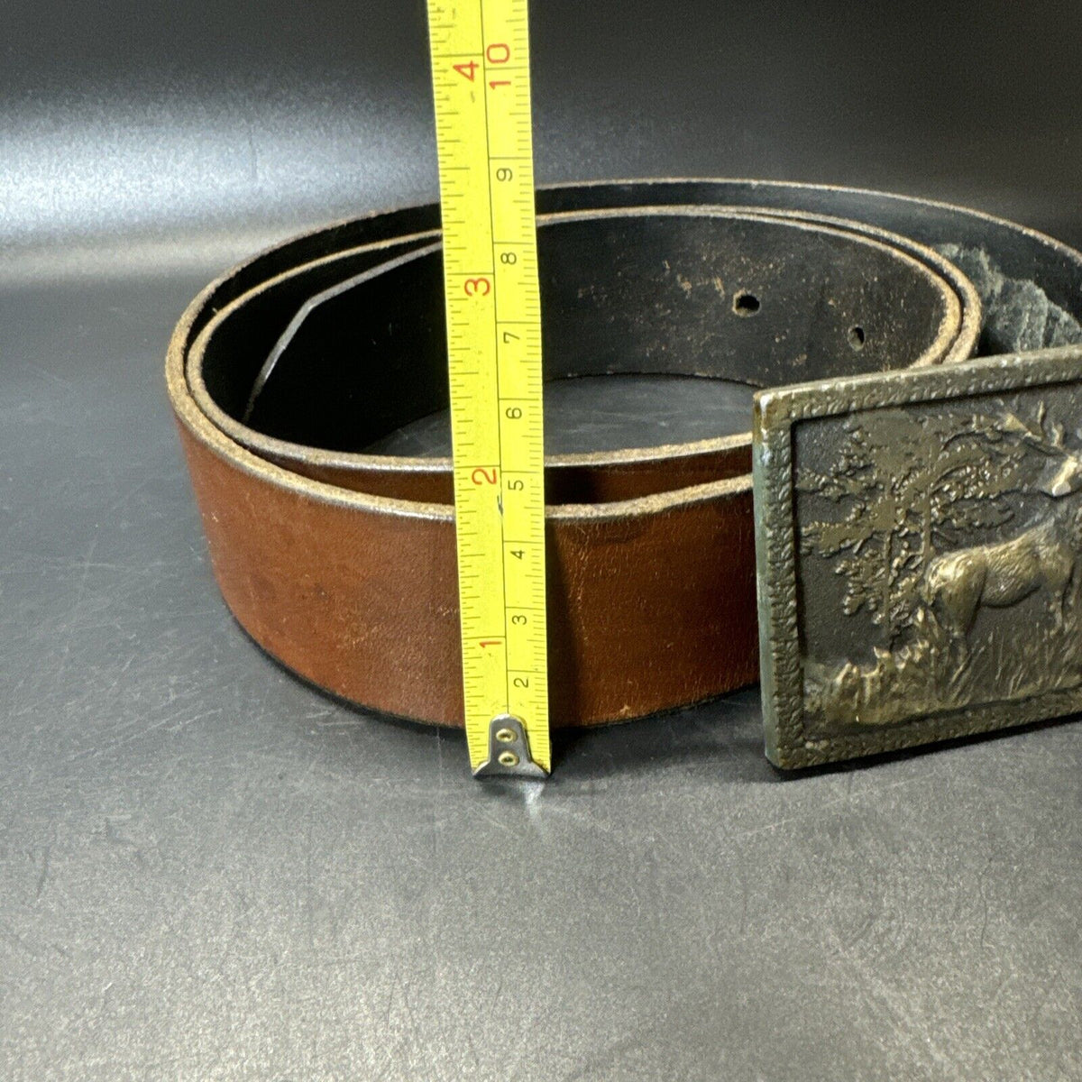 Adezy Denver Buck Deer Belt Buckle Brown Leather Belt B-213