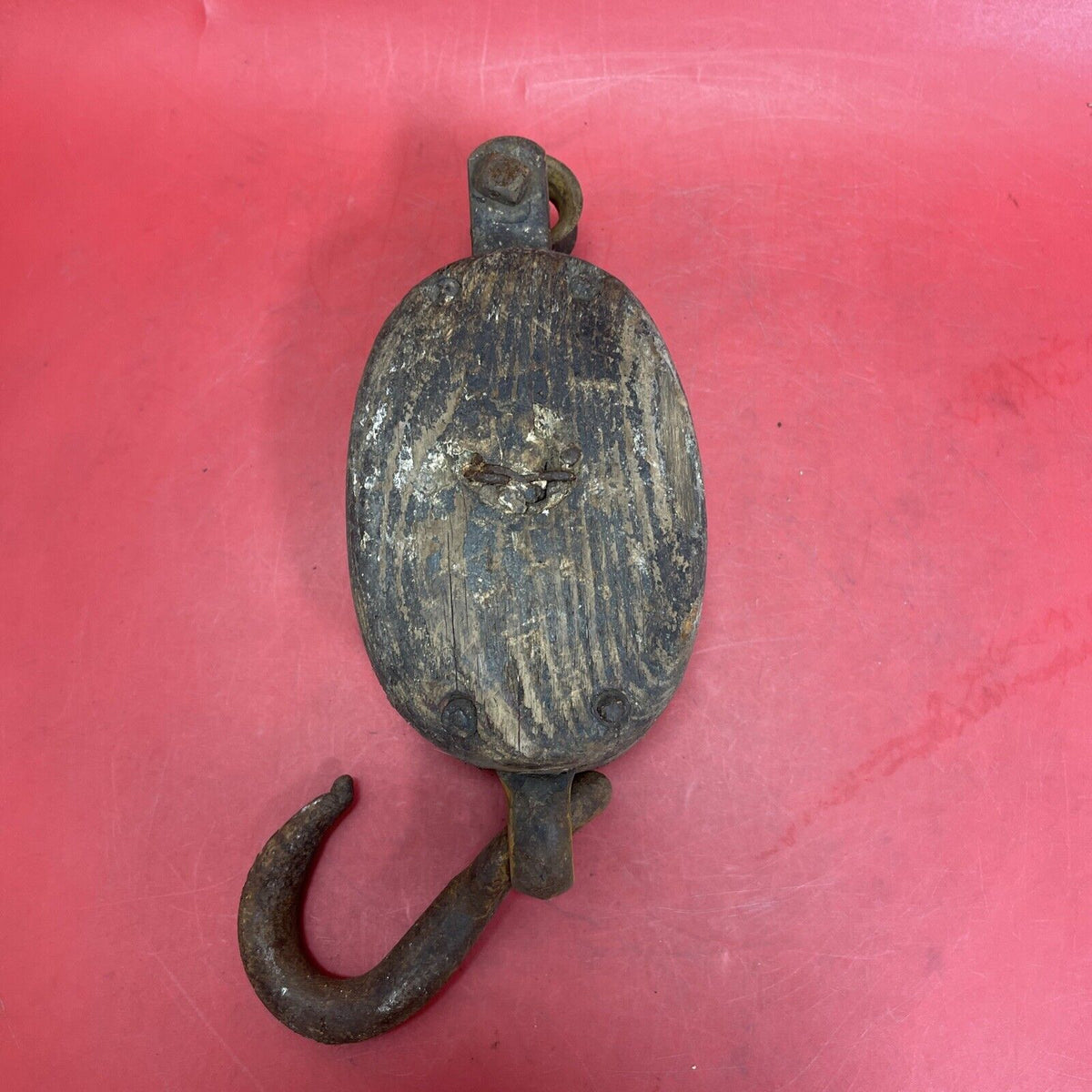 VINTAGE WOOD SINGLE WHEEL PULLEY FARM