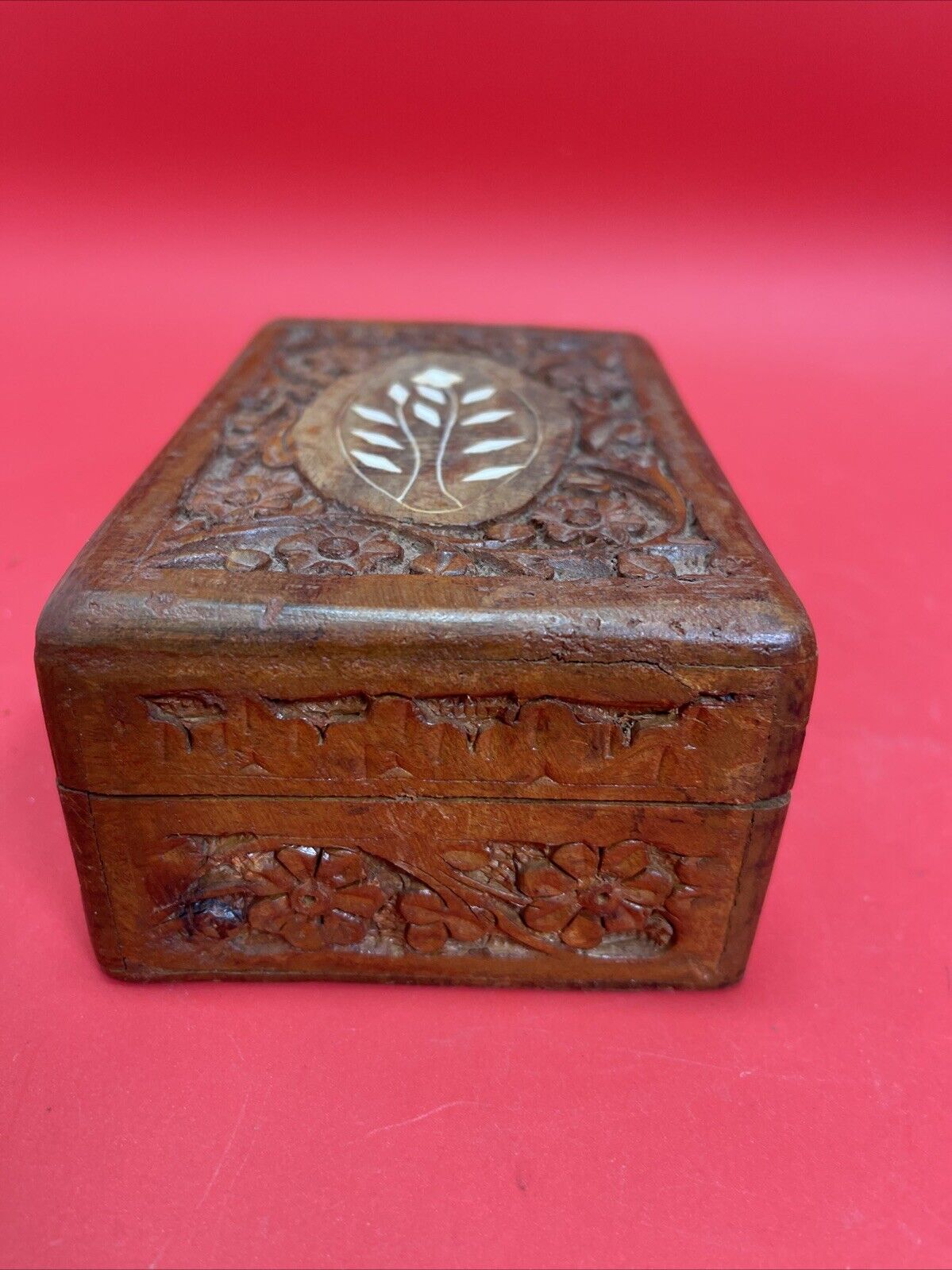 Vintage Hand Carved Teak Wooden Jewelry Trinket Box Made in India Lot 2
