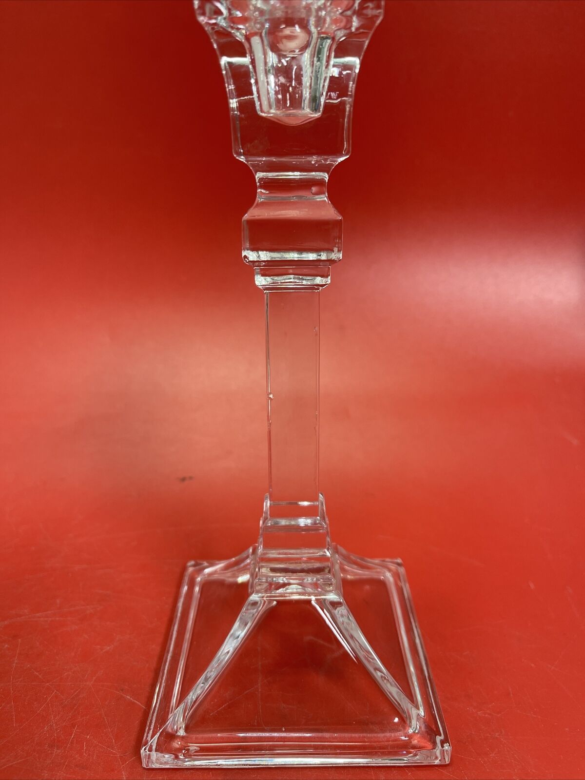 Set of (3) 8" Tall Square Base Glass Candle-stick Holders