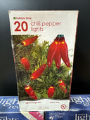 Holiday Time Lot Of 2 Boxes Of Mini Lights (red, green) And Chili Pepper Light