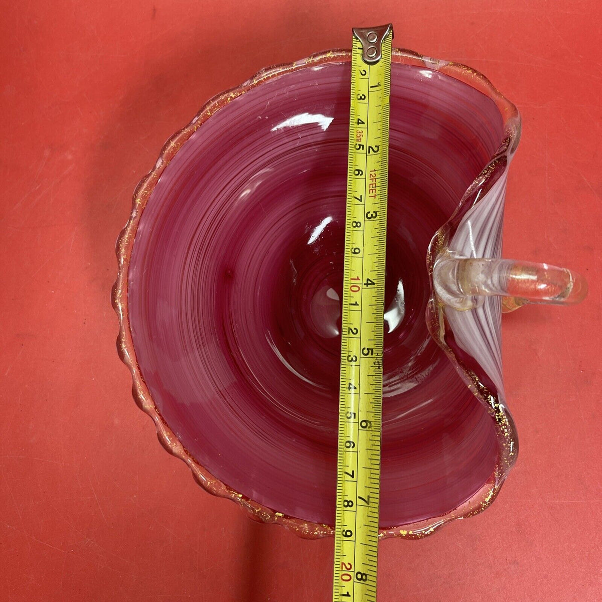 Vintage Italy Hand Blown Pink Swirl Glass Gold Fleck Nappy Dish