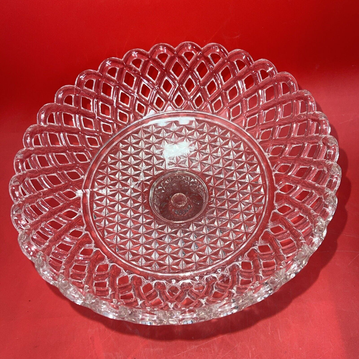 Imperial Glass Lace Edge Diamond Cut Base Pedestal Bowl
