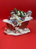 Fitz & Floyd Christmas The Flurries Snowmen in Sleigh Lidded Bowl Dish