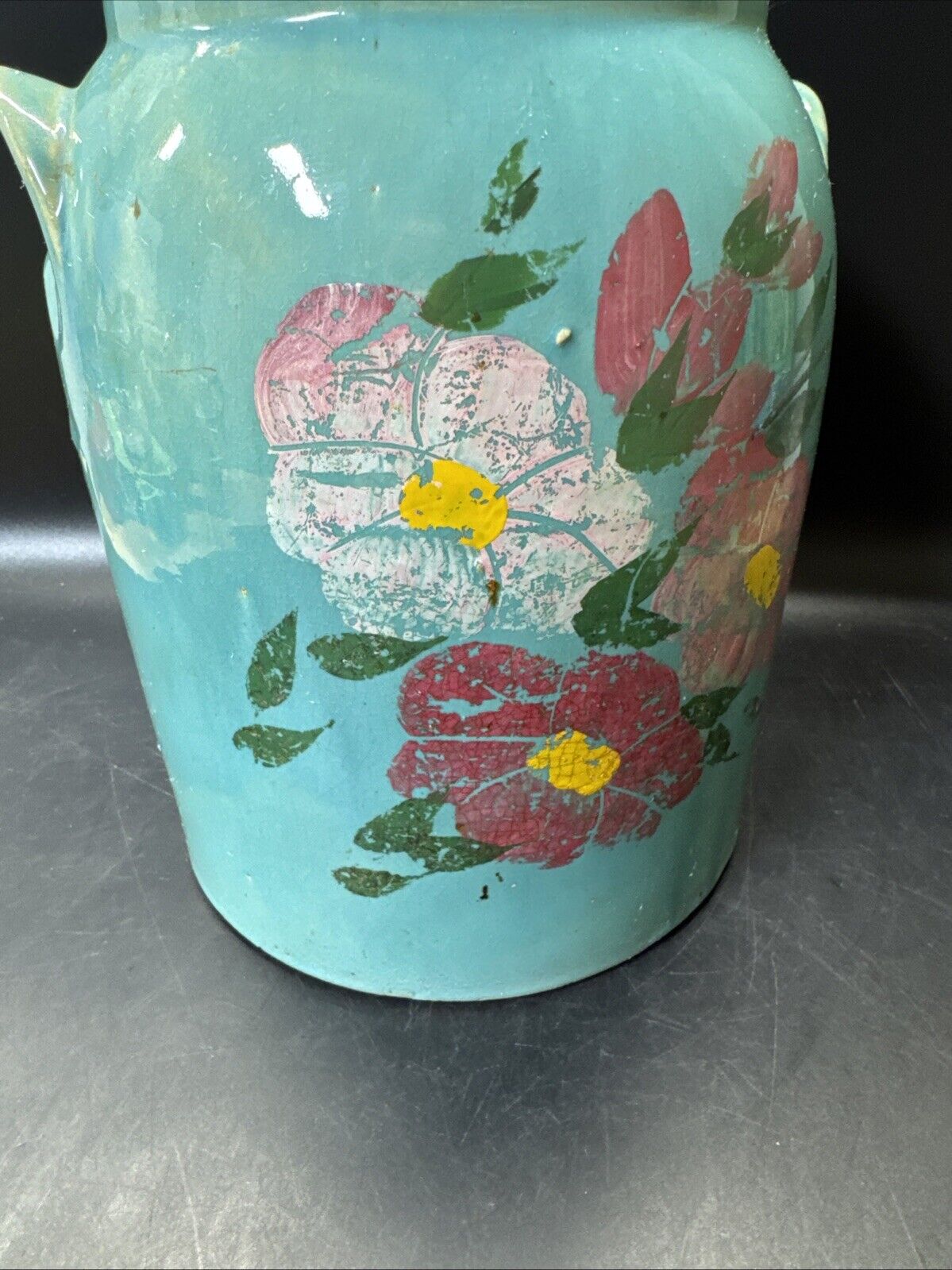 VINTAGE Cookie Jar  W/LID Hand Painted FLORAL Pottery