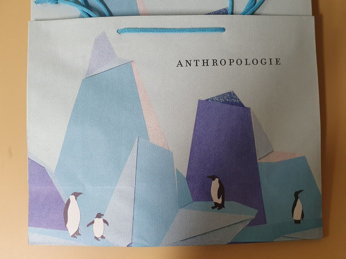 Anthropologie Gift Bags Blue with Penguins 15.5×12×6”/ Lot Of 10