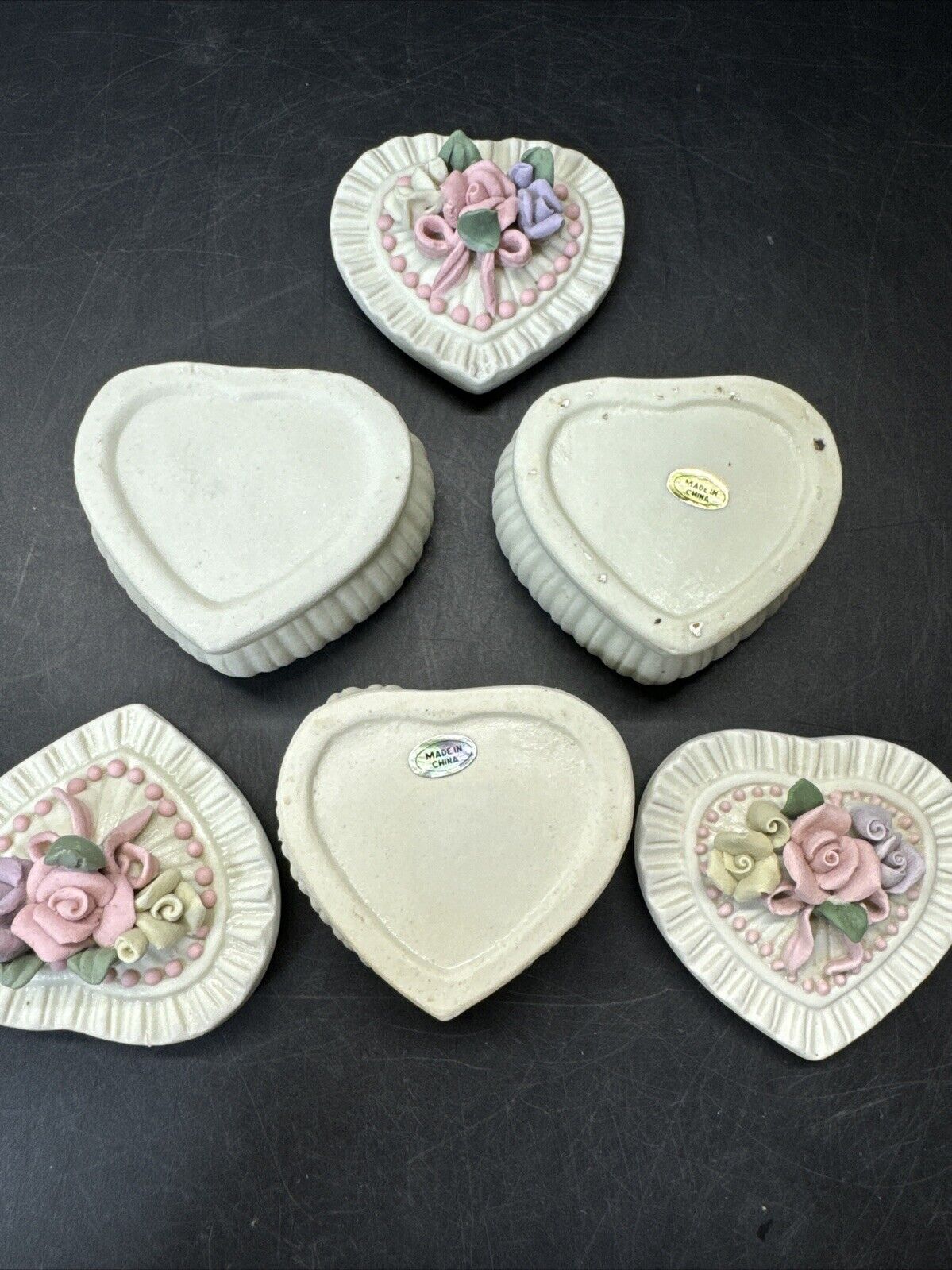 Set Of 3 Floral Trinket Box Flower Design With Lid