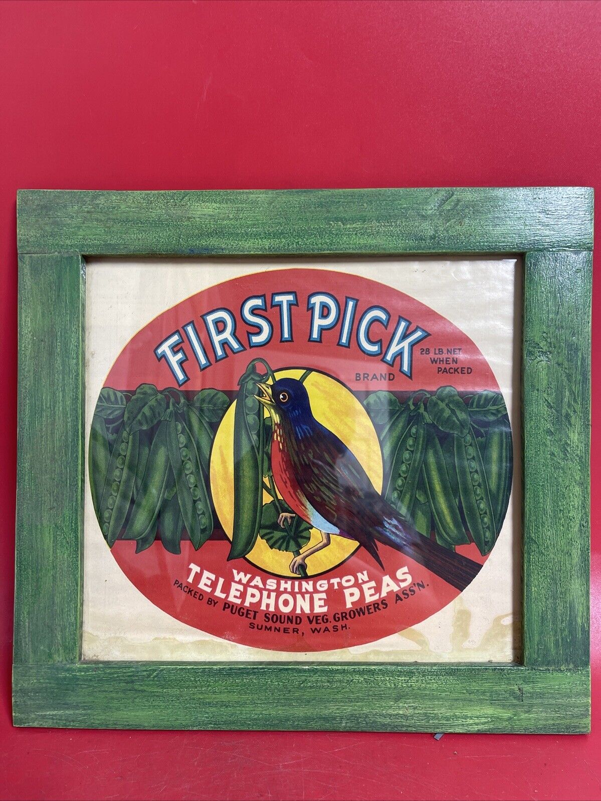 Vintage Style First Pick Washington Telephone Peas Label Plate