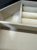 Vintage '91 Wood Jewelry Box Fabric covered Lid Props Open to show Mirror & Felt