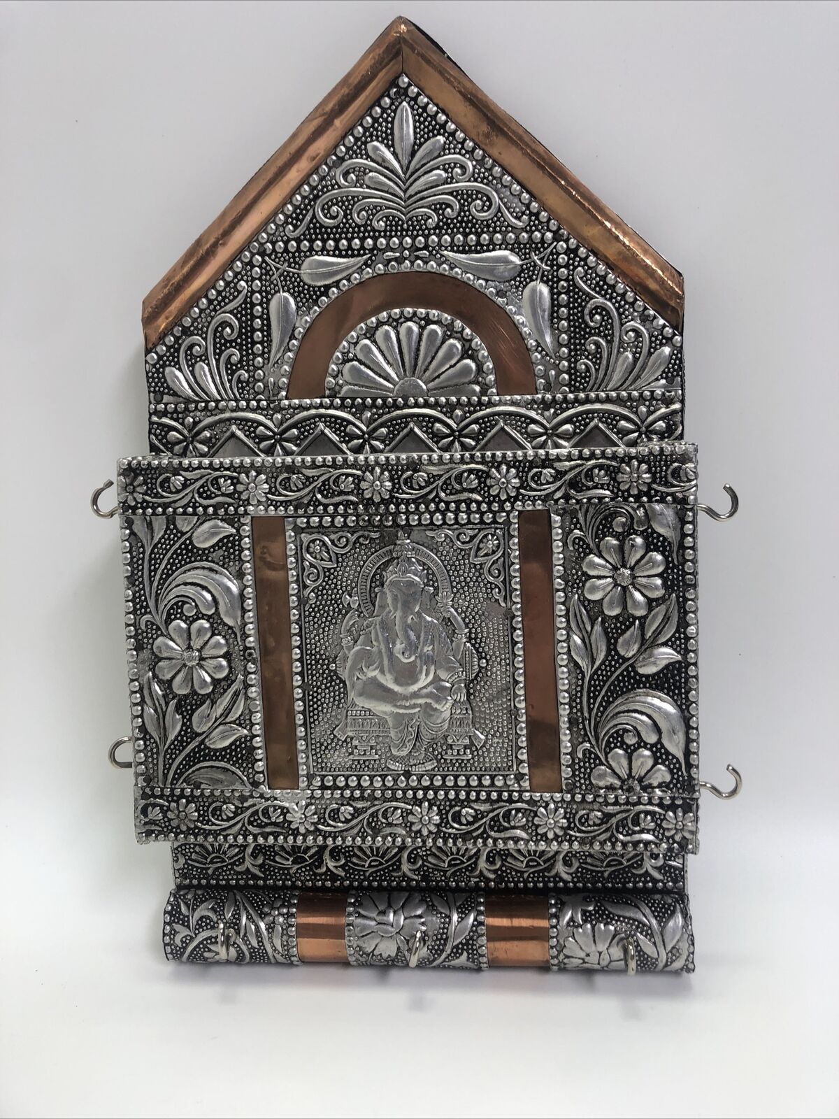 Hammered Metal Hanging Key Case w/ Elephant God Ganesh