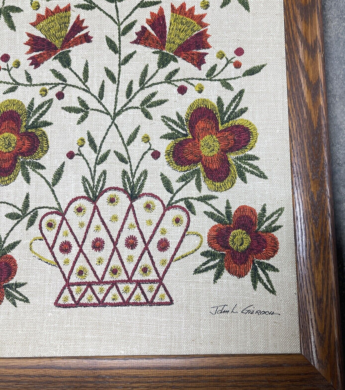 Vintage John L Gieroch Framed Wall Art Linen Burlap 1760 