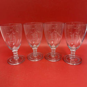 Vintage Etched Clear Glass Footed Tumblers Stemware Set 4