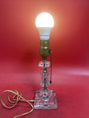 Antique Electric Cut Glass Mantle or Dresser Lamp Art Deco Style - Works!