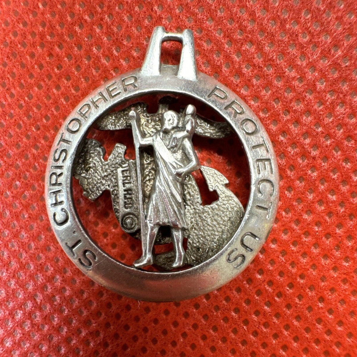 Old Sterling 925 Silver Saint Christopher Protect Us Religious Pendant