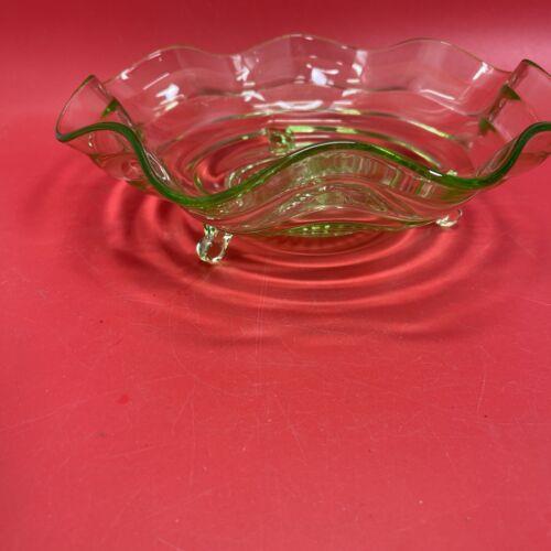 Vintage Green Glass Double Handle Plate & Candy Vase Green