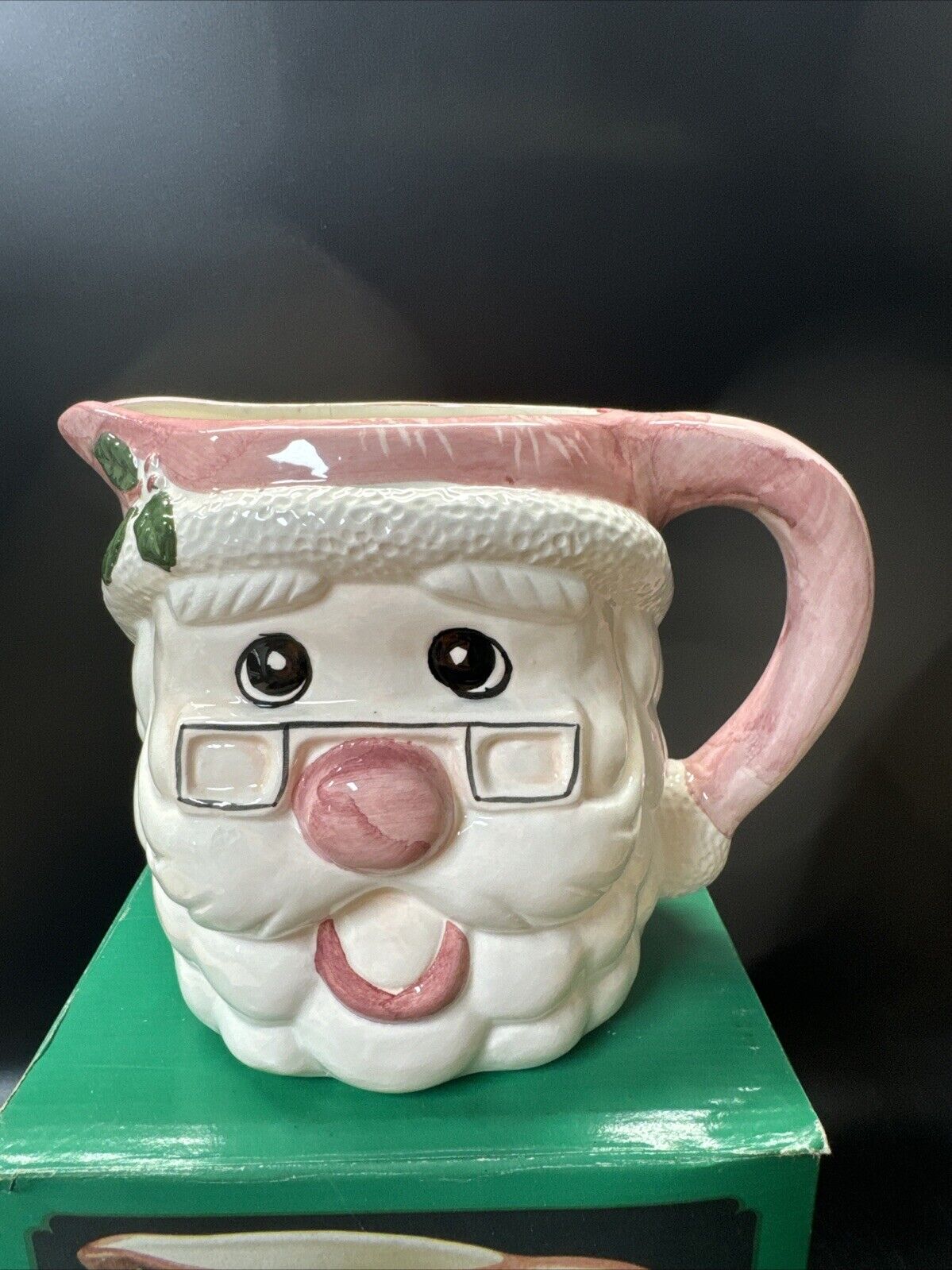 Vintage Christmas Ceramic Santa Claus Head Pitcher World Bazaar With Box